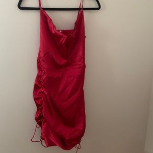 Red Cowl Neck Satin Minidress